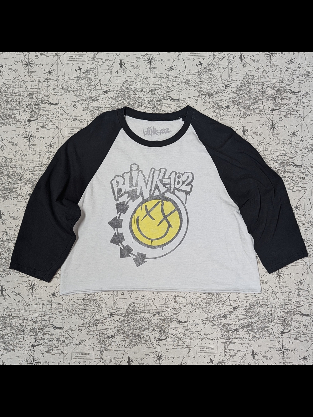 Blink-182 Cropped Raglan Baseball Tee 3/4 Sleeve Black White Large